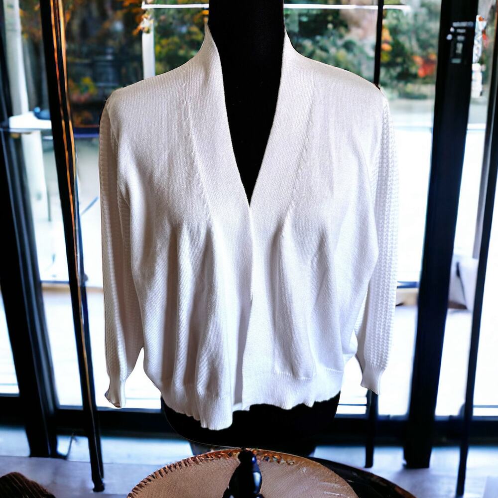 Grace Karin Womens Cardigan Sz‎ 2XL White Cropped Textured 3/4 Sleeves NEW